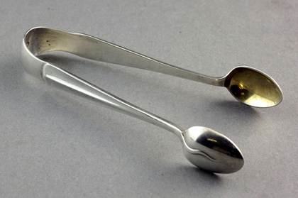 Wavy Rat Tail Hanoverian Victorian Silver Coffee Spoons (6) and Sugartongs Set